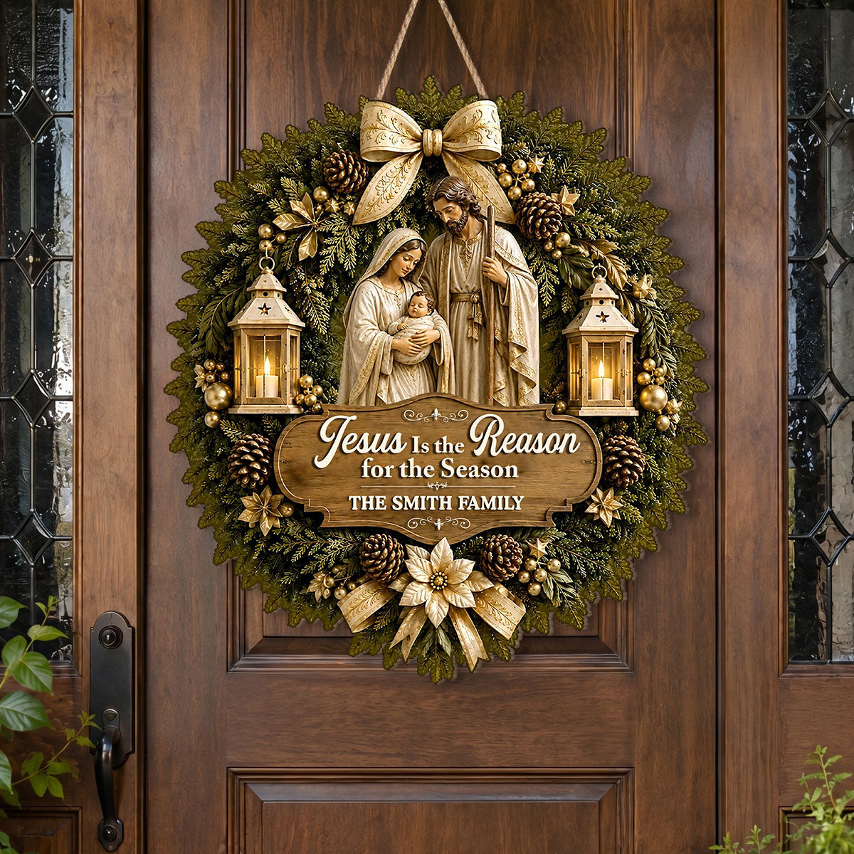 🎄 LIMITED-TIME CHRISTMAS SALE ✝️ Jesus Is the Reason for the Season™ – Personalized Wooden Door Sign | Meaningful Christian Christmas Decor & Family Gift 🎁