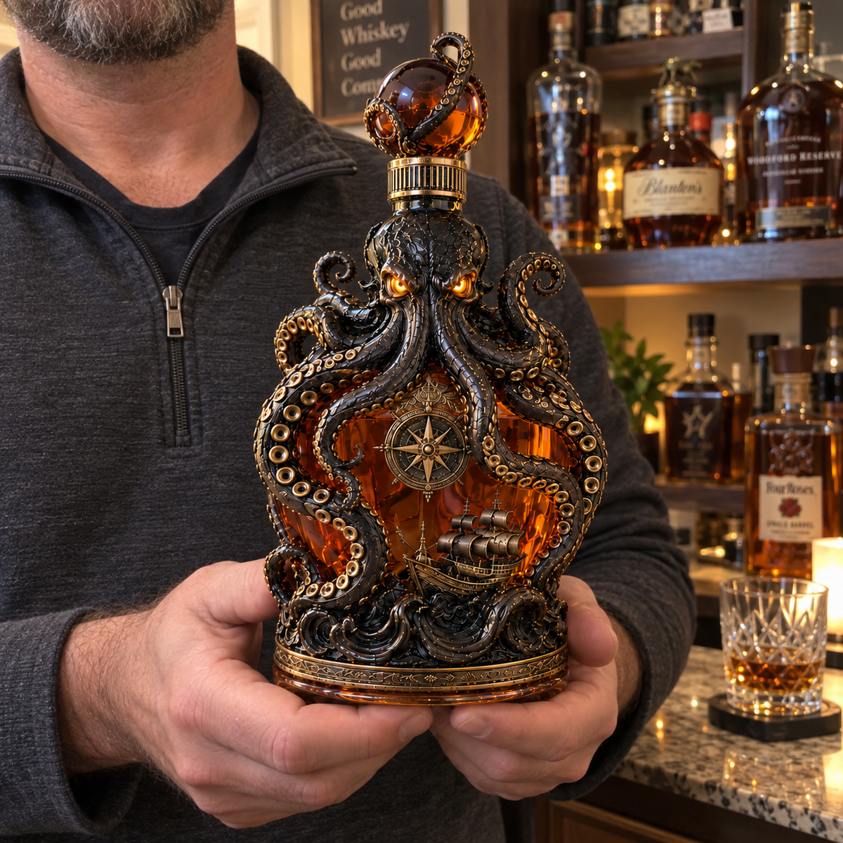 🐙 Abyssal Octopus Whiskey Decanter™ | Gothic Nautical Bar Centerpiece