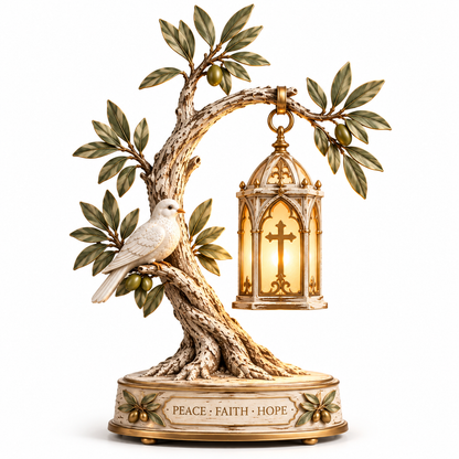 Promise of Peace™ – Lighted Olive Tree with White Dove & Hanging Cross Lantern | Christian Faith Home Decor 🕊️✨