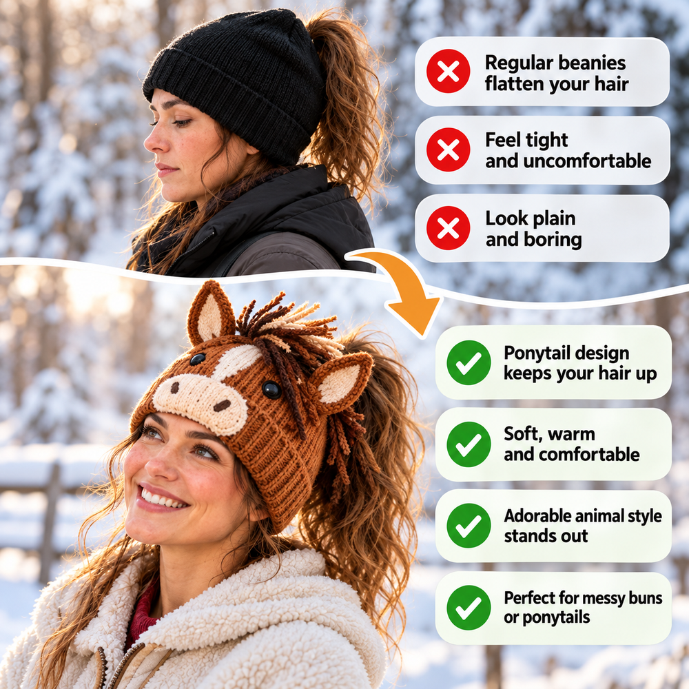 Ponytail beanie compared with a regular winter hat