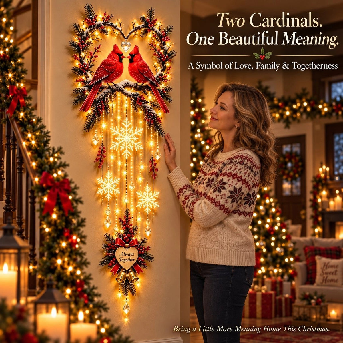 🐦 Always Together Cardinal – Lighted Christmas Wall Decor