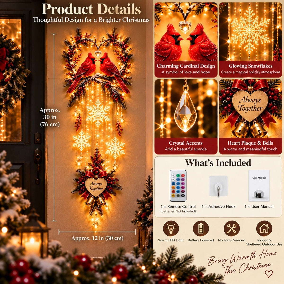 🐦 Always Together Cardinal – Lighted Christmas Wall Decor