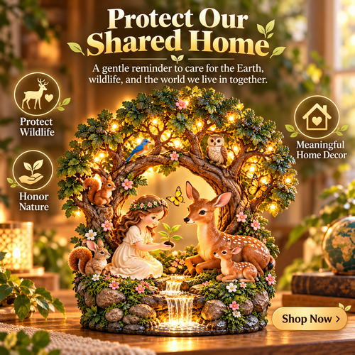 🌍The World We Share™ – Lighted Woodland Wildlife Sculpture, Deer & Forest Animal Tabletop Decor