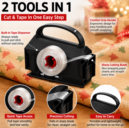 🎁✂️ 2-in-1 Wrapping Paper Cutter & Tape Dispenser – Faster Gift Wrapping Tool🎄✂️