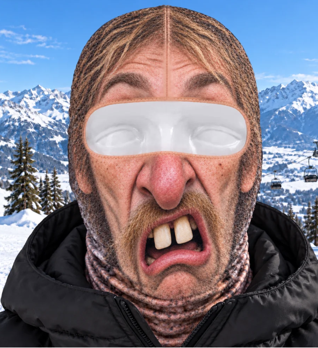 Friends wearing funny ski masks