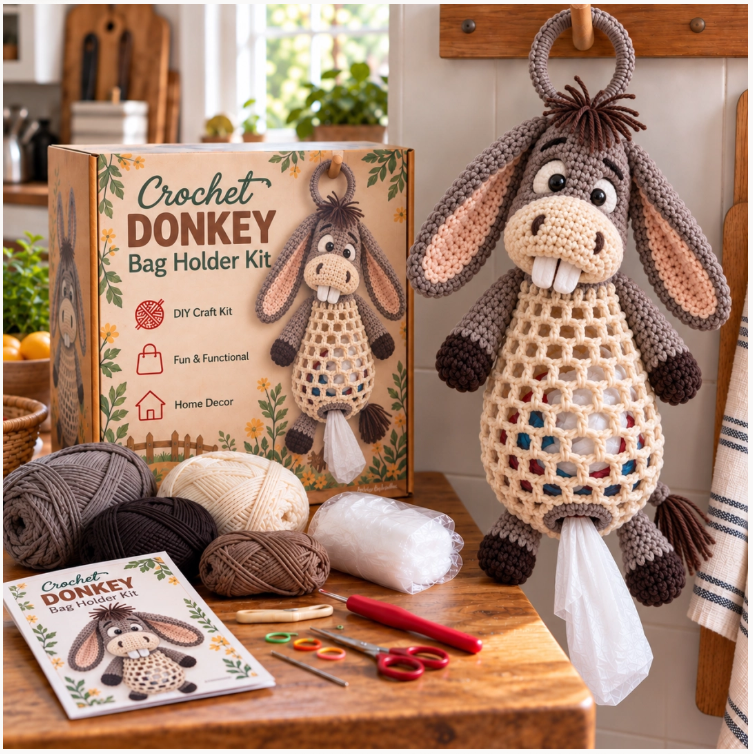 🐱 🌿Crochet Animal Bag Holder Diy Kit – Cute & Functional Hanging Storage Craft Kit 🐱 🌿