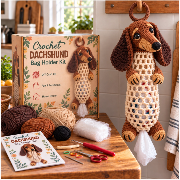 🐱 🌿Crochet Animal Bag Holder Diy Kit – Cute & Functional Hanging Storage Craft Kit 🐱 🌿