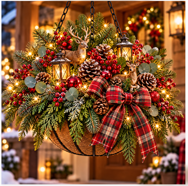 🎄 Last Day 50% OFF 🏆 Pre-Lit Christmas Hanging Basket | Pre-lit, weather-resistant, and zero maintenance🏆🎄