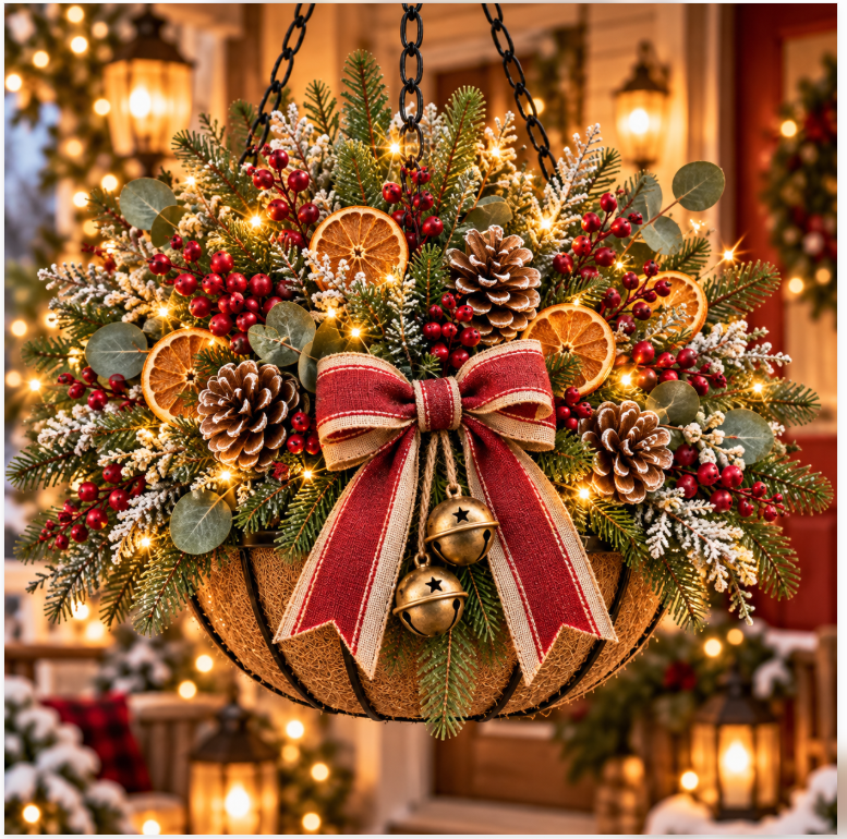 Spiced Orange Noel hanging Christmas basket