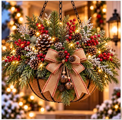 🎄 Last Day 50% OFF 🏆 Pre-Lit Christmas Hanging Basket | Pre-lit, weather-resistant, and zero maintenance🏆🎄