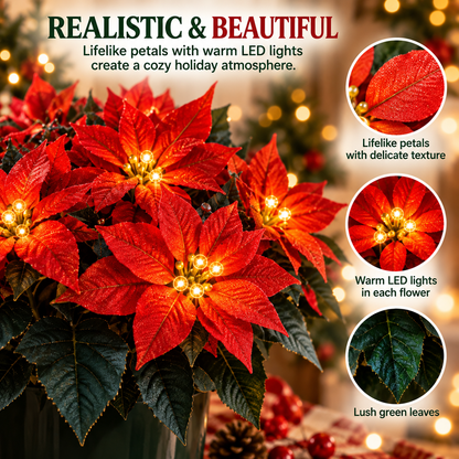 🎄 Lighted Christmas Poinsettia Arrangement™ – Glowing Red Poinsettia Flowers with Warm LED Lights | Realistic Artificial Christmas Floral Centerpiece for Table, Mantel & Holiday Home Decor ✨