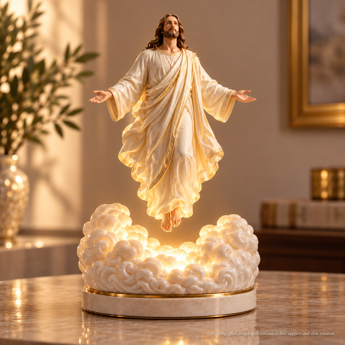 Ascension of Hope rotating risen Christ LED cloud sculpture