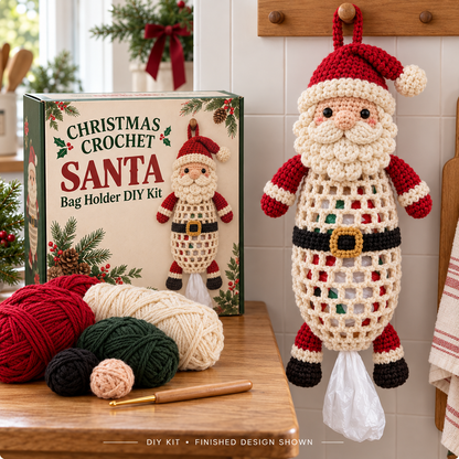 🎄 Christmas Crochet Bag Holder DIY Kit – Festive Hanging Grocery Bag Organizer & Holiday Craft Gift