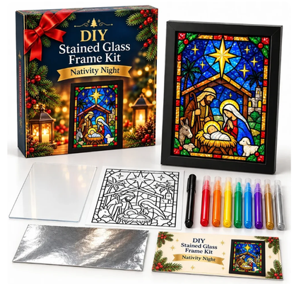 ⏳ Last Day 49% Off – 🎄beginner-friendly Christmas Stained Glass-style Frame Kit | 8 Festive Designs With Pens, Foil & Frame ✨