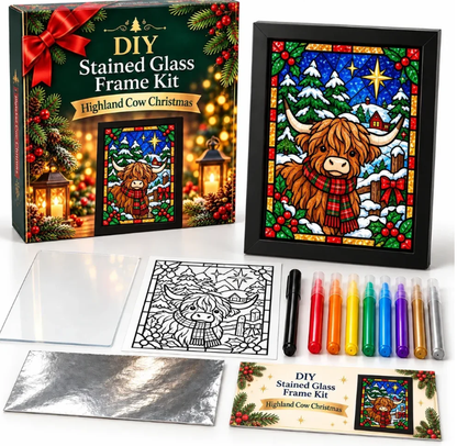 ⏳ Last Day 49% Off – 🎄beginner-friendly Christmas Stained Glass-style Frame Kit | 8 Festive Designs With Pens, Foil & Frame ✨
