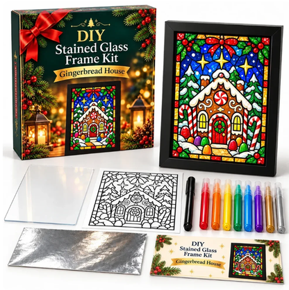 ⏳ Last Day 49% Off – 🎄beginner-friendly Christmas Stained Glass-style Frame Kit | 8 Festive Designs With Pens, Foil & Frame ✨