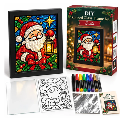 ⏳ Last Day 49% Off – 🎄beginner-friendly Christmas Stained Glass-style Frame Kit | 8 Festive Designs With Pens, Foil & Frame ✨