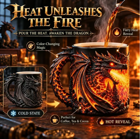 🔥 LAST DAY 50% OFF 🔥🐉 Awaken the Dragon™ – 3D Heat-Reveal Magic Mug with Color-Changing Fire & Sculpted Dragon Design 🔥☕✨