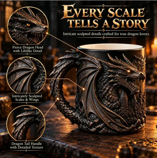 🔥 LAST DAY 50% OFF 🔥🐉 Awaken the Dragon™ – 3D Heat-Reveal Magic Mug with Color-Changing Fire & Sculpted Dragon Design 🔥☕✨