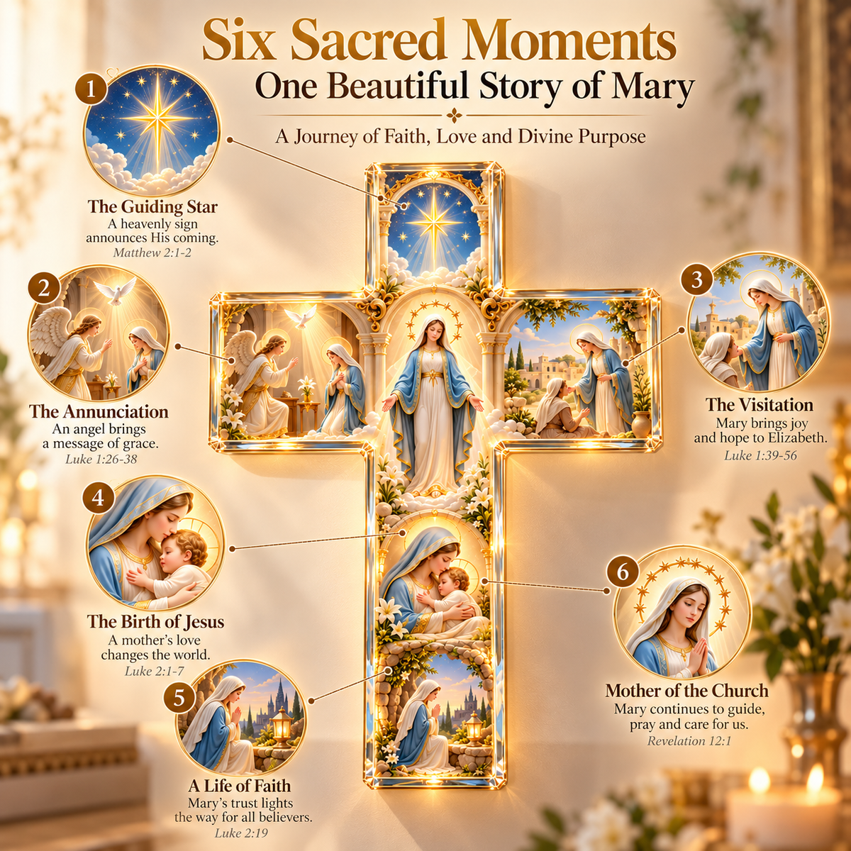 ✨ The Story of Mary in 6 Scenes™ – Illuminated Virgin Mary Cross Decor