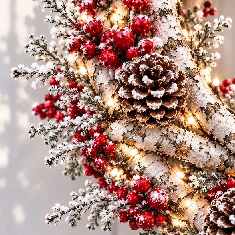 Snowy Birch Wreath Details