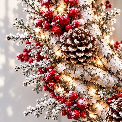 🔥 LAST DAY 50% OFF 🔥❤️🐦 Official Cardinals Together™ – Premium Lighted Snowy Birch Christmas Wreath with Male & Female Cardinals, Berries & Pinecones 🎄✨