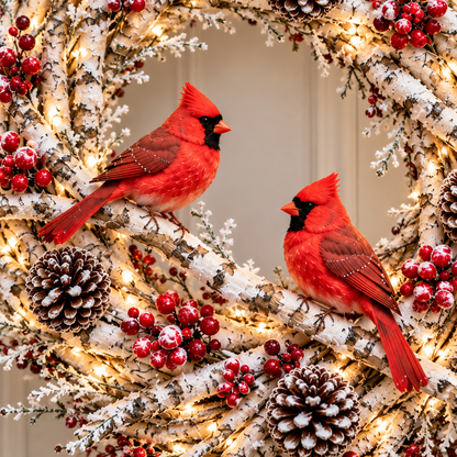 🔥 LAST DAY 49% OFF 🔥 Snowy Birch Cardinal Wreath™ – Lighted Christmas Door Wreath with Paired Red Cardinals, Berries & Pinecones ❤️🎄✨