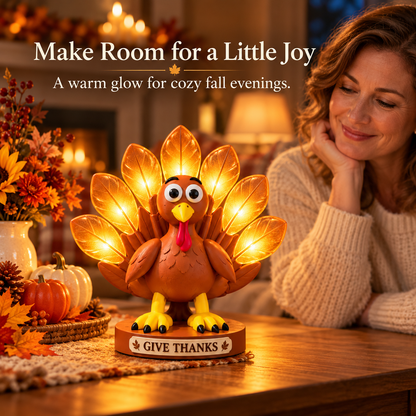 🦃 Give Thanks Turkey Lamp – Glowing Feather Table Light for Cozy Fall & Thanksgiving Decor