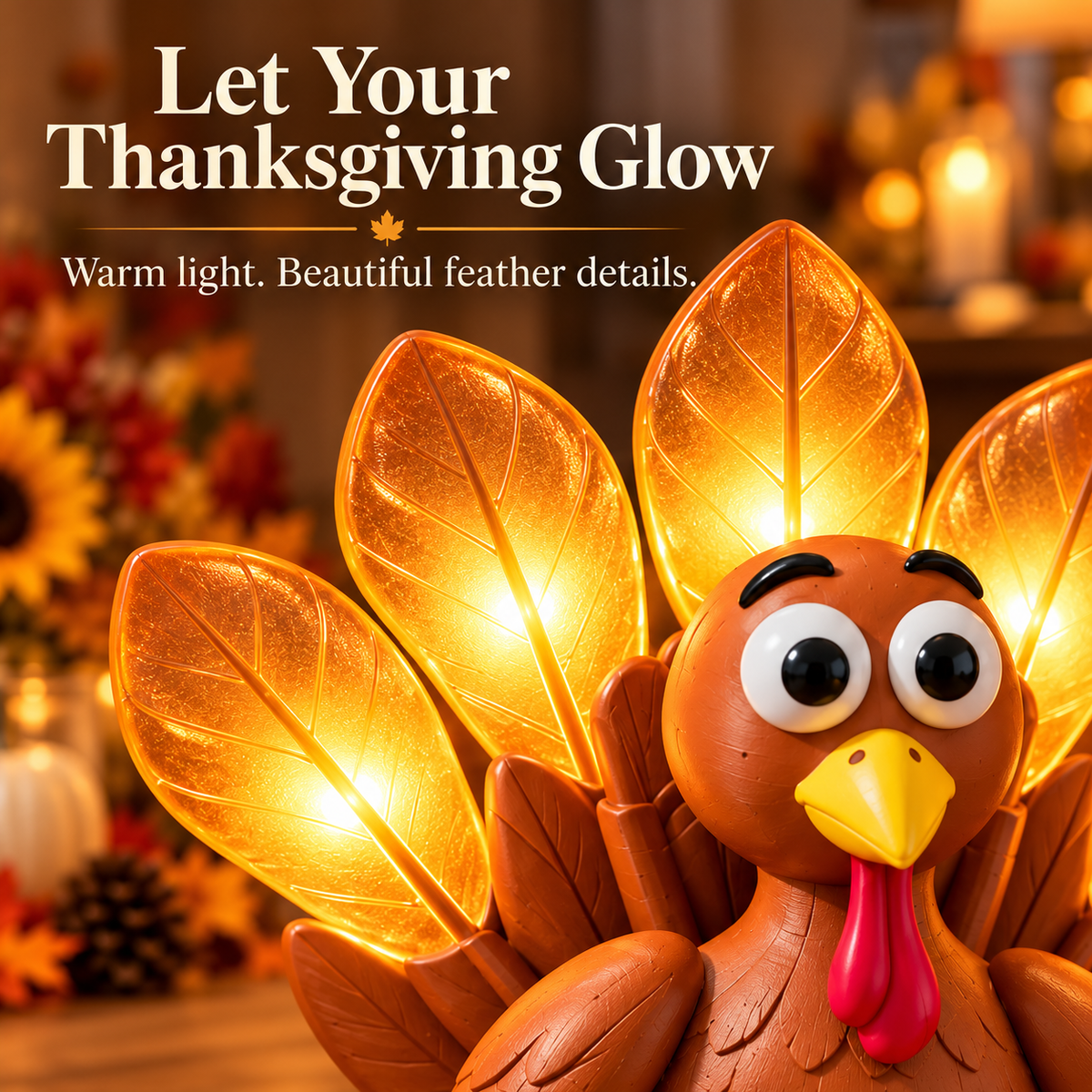 🦃 Give Thanks Turkey Lamp – Glowing Feather Table Light for Cozy Fall & Thanksgiving Decor