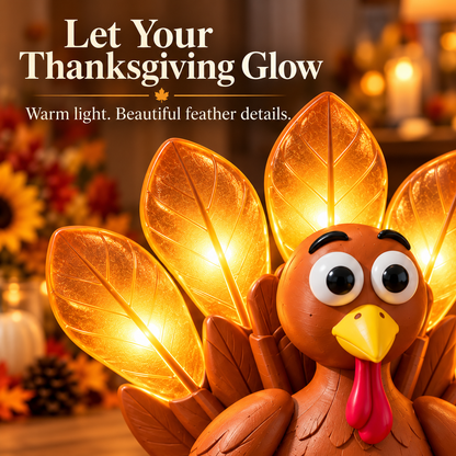 🦃 Give Thanks Turkey Lamp – Glowing Feather Table Light for Cozy Fall & Thanksgiving Decor