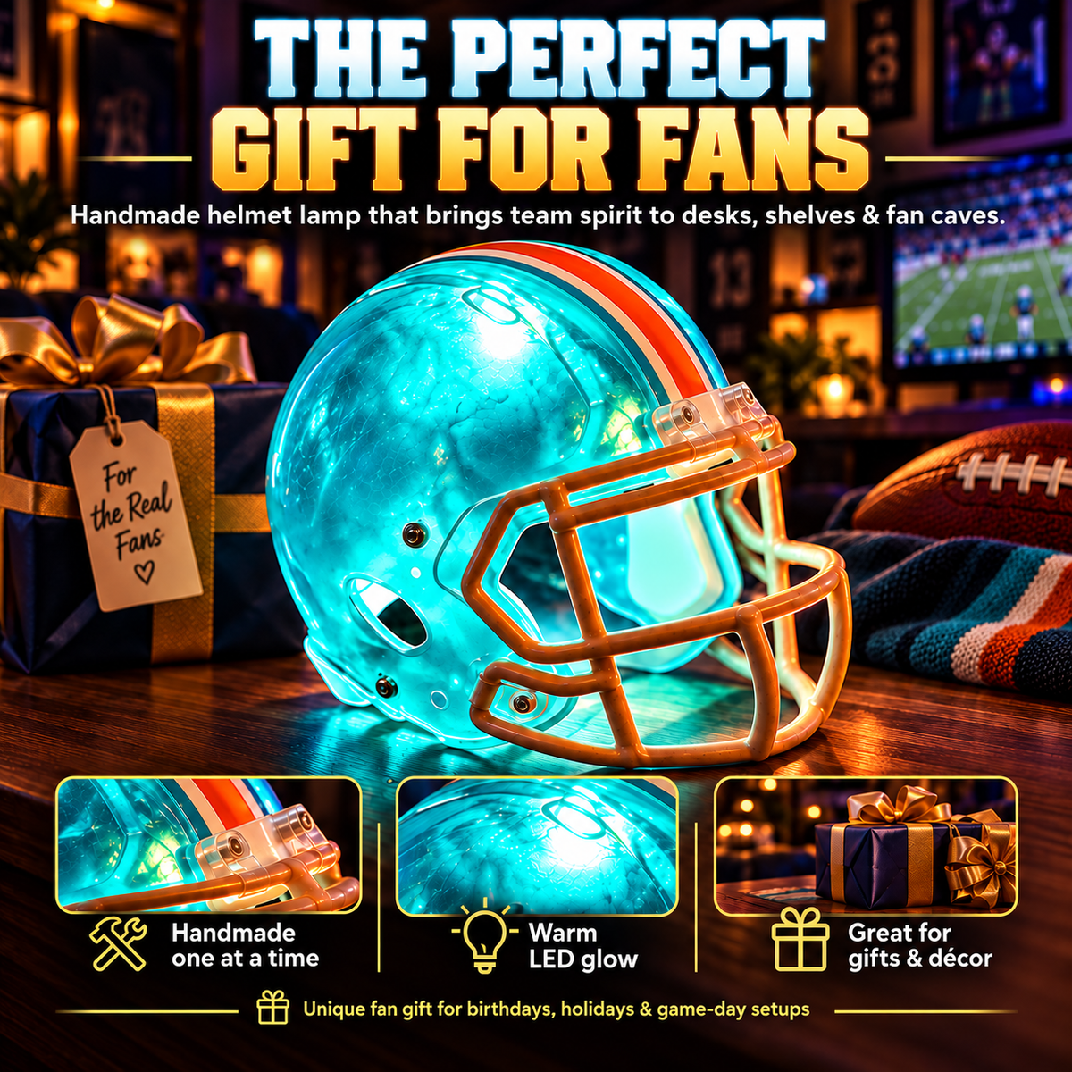 🔥 Handmade Football Helmet Lamp – LED Team Fan Cave Light with 32 Team Styles