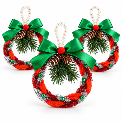 🎄 DIY Christmas Wreath Ornament Kit (Set of 3) – Easy & Fun Beginner-Friendly Christmas Craft | Handmade Holiday Decorations