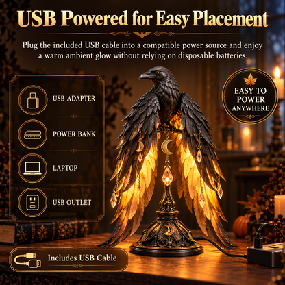 Ravenwing Nocturne™ – Illuminated Gothic Raven Table Lamp