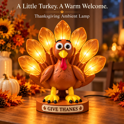 🦃 Give Thanks Turkey Lamp – Glowing Feather Table Light for Cozy Fall & Thanksgiving Decor