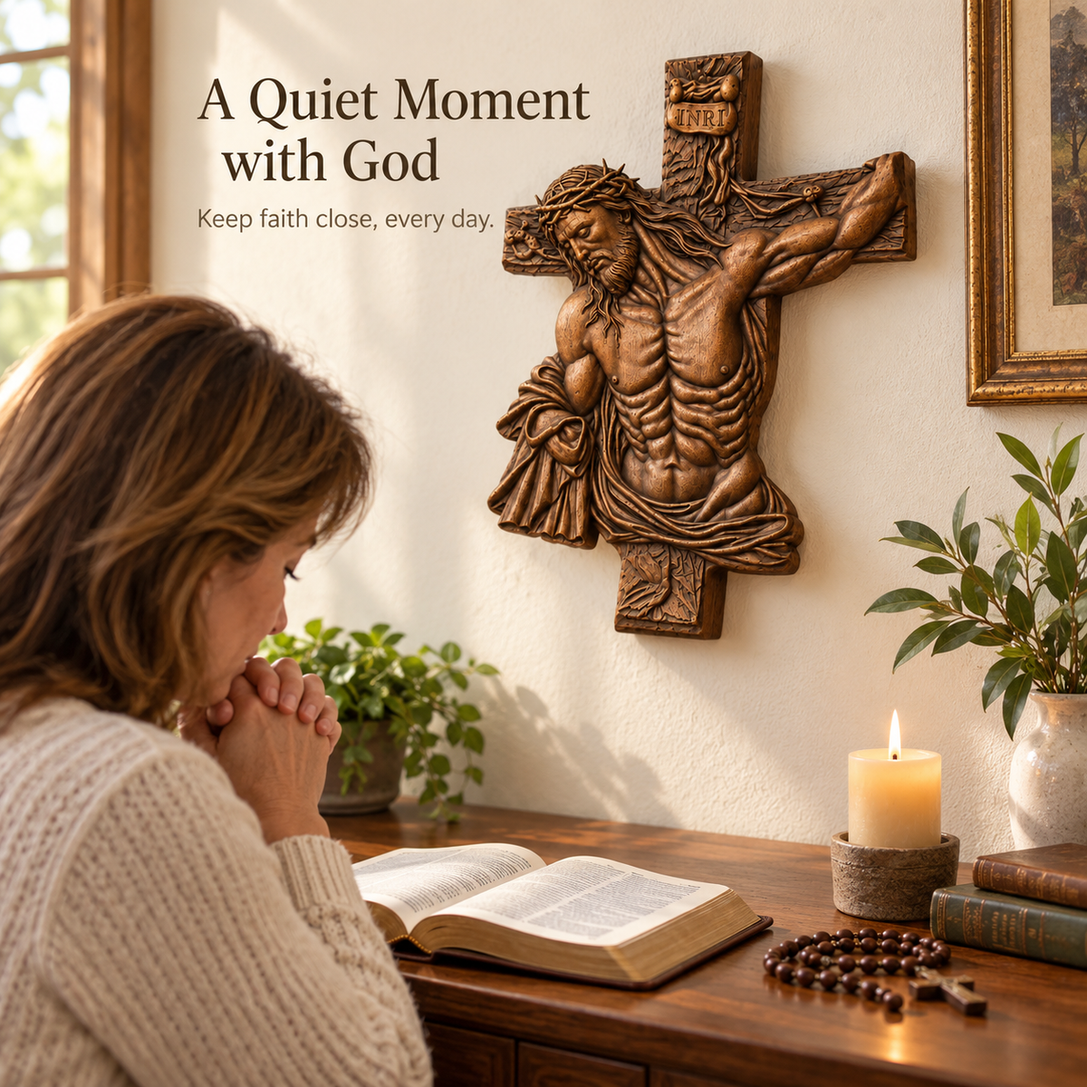 ✝️ Hand-Carved Beech Wood Crucifix – Jesus Christ Wall Cross with Intricate Relief Details | A Meaningful Reminder of His Love & Christian Faith Gift