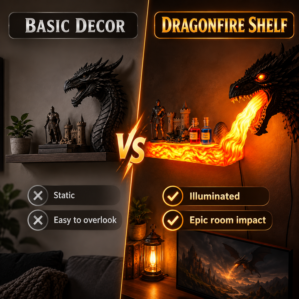 🐲 50% OFF Today! Remote-Control Dragonfire Shelf for Epic Room Decor