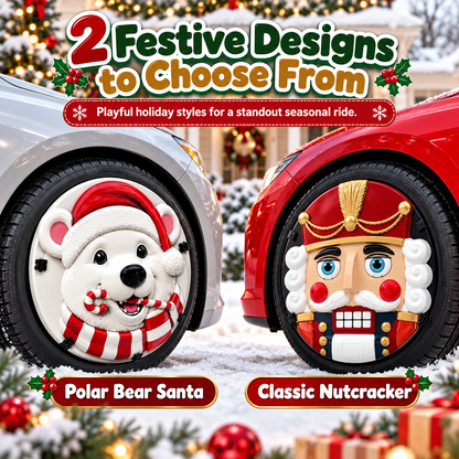 🎃16-inch Christmas 3D Wheel Covers – Festive Polar Bear & Nutcracker Car Decor