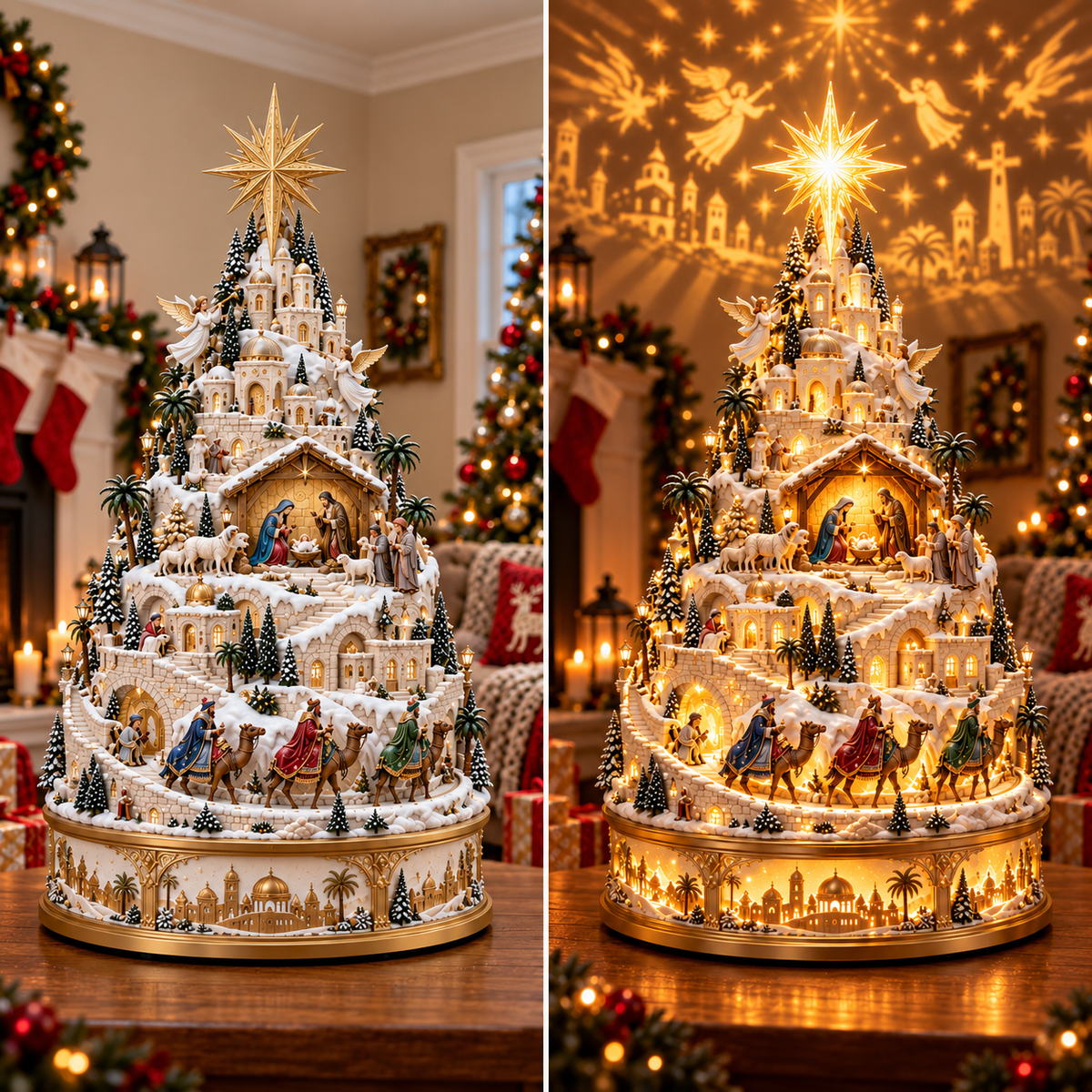 🌟 Illuminated Nativity Village Tree – Lighted Christian Christmas Centerpiece ✨