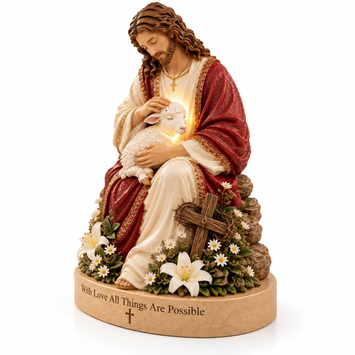 ✝️ The Good Shepherd’s Light™ — Jesus & Lamb Illuminated Faith Sculpture