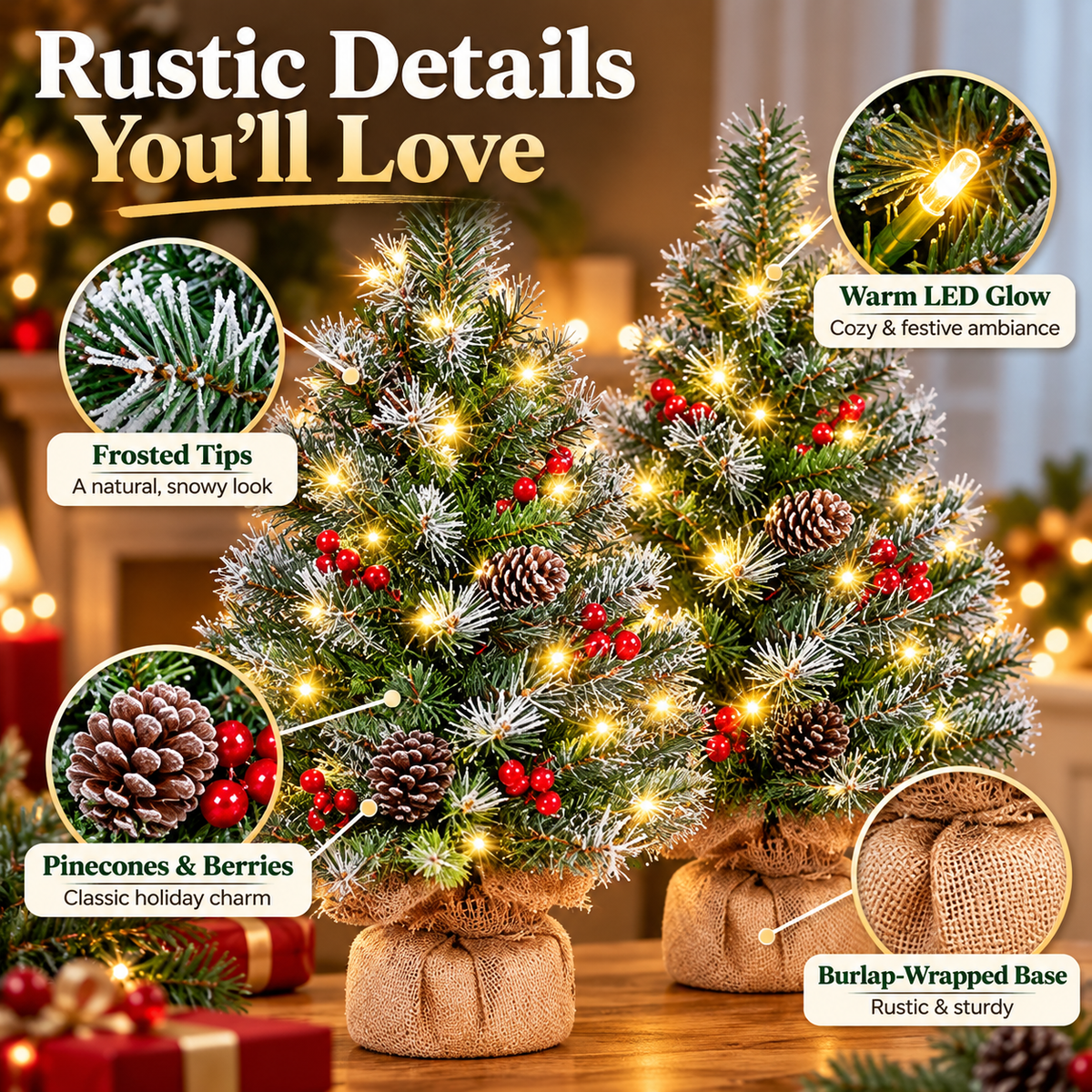 🎄 CozyGlow™ – Set of 2 Pre-Lit Frosted Christmas Trees ✨