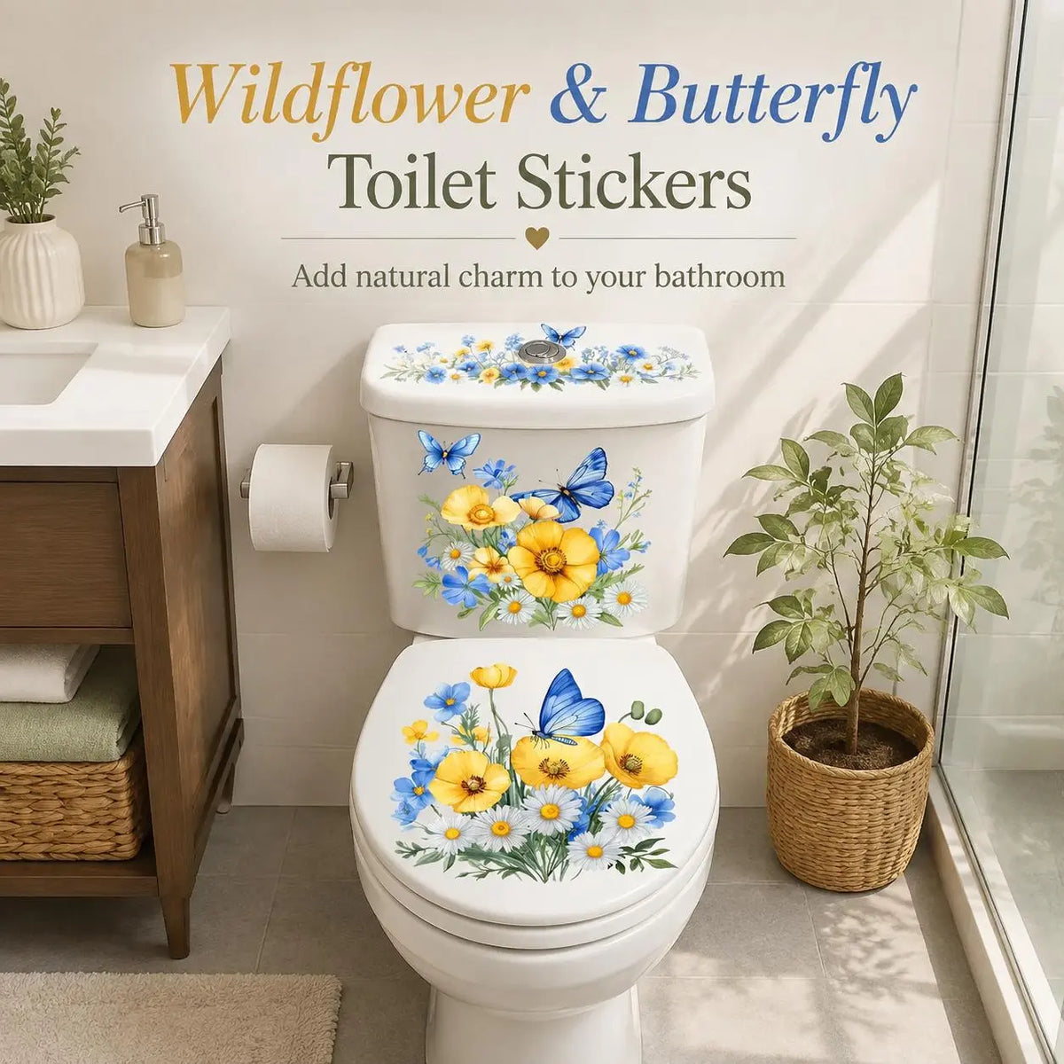 🔥 Limited-Time 49% OFF 🌸3 Piece Golden Floral Toilet Stickers – Pearl-Inspired Bathroom Decals
