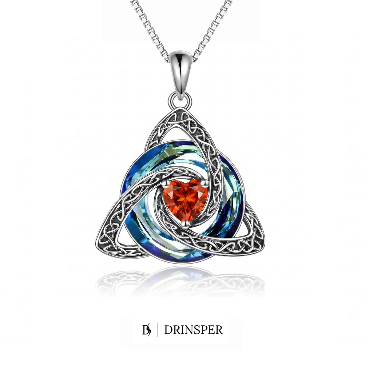 Birthstone Celtic Trinity Knot Necklace – Silver-Plated Crystal Pendant Jewelry