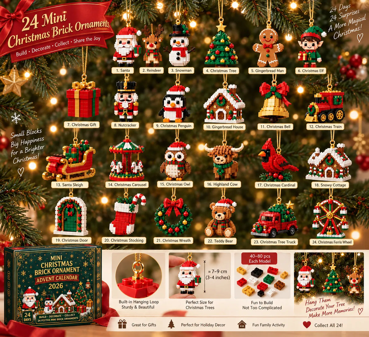 Open build and hang Christmas brick ornament