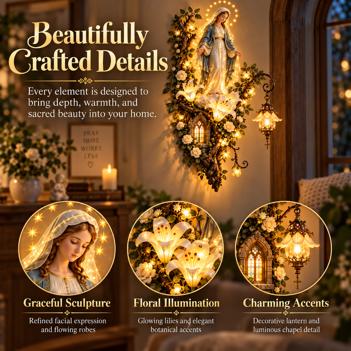 🙏✨ Blessed Mother Lighted Wall Décor | Virgin Mary 3D Religious Wall Art with Warm Ambient Glow