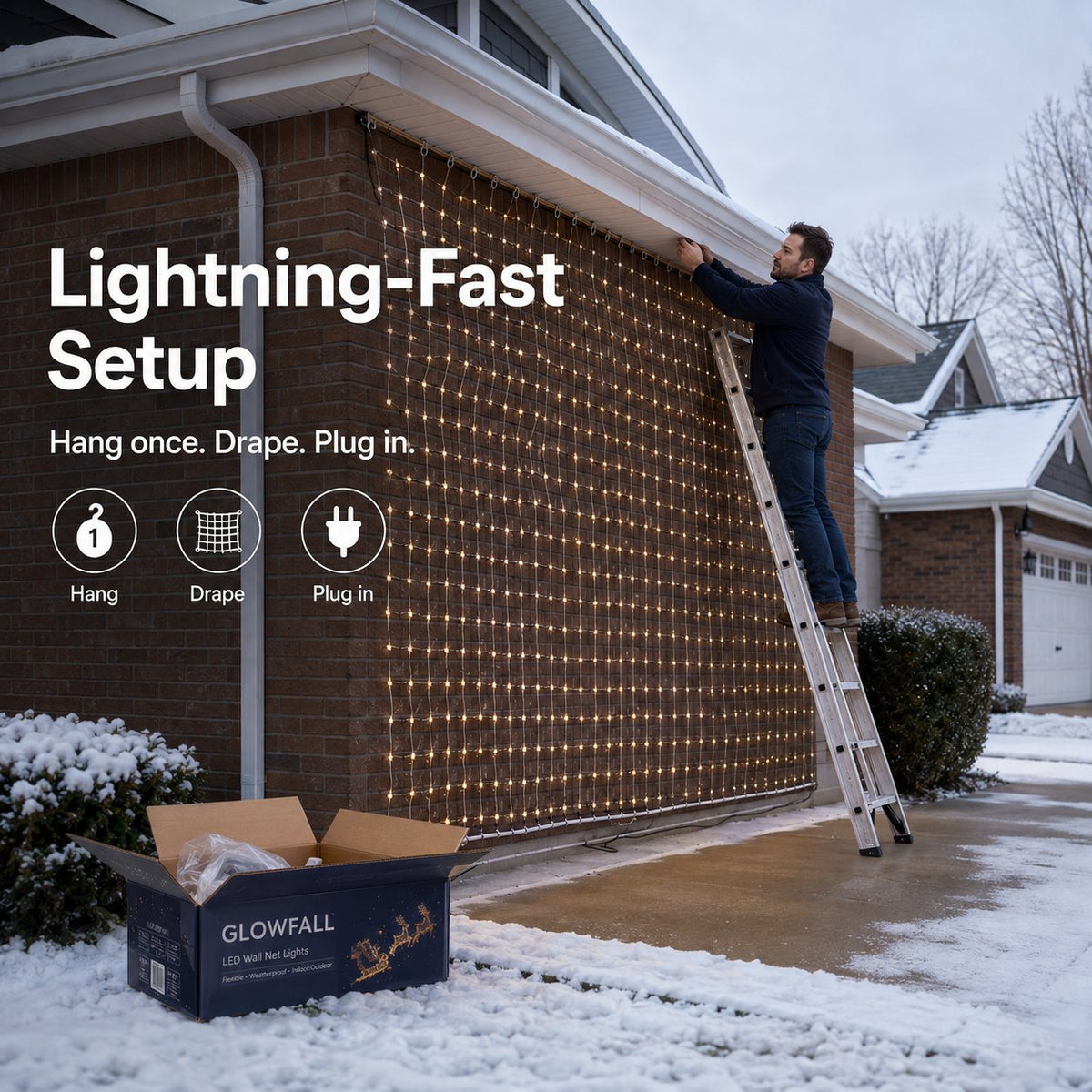 Christmas LED mesh net shown during daytime