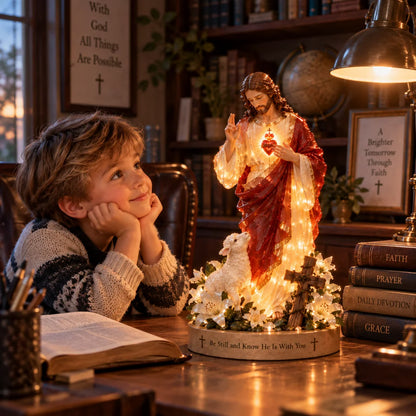 ✝️ The Good Shepherd’s Light™ — Jesus & Lamb Illuminated Faith Sculpture