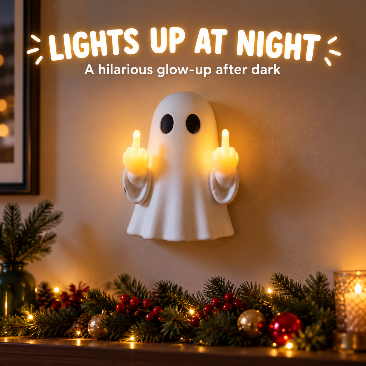 JollyFlips™ Light-Up Middle Finger Christmas Wall Décor