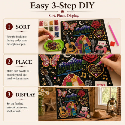 🔥 LAST DAY 50% OFF – 🎤 💕 Premium 3D Pearl Country Music Tribute Art Kit | Luxury Flocked Canvas with Scratch-Resistant Non-Fading Acrylic Resin Pearls & Faceted Drills DIY Keepsake Decor 💎✨