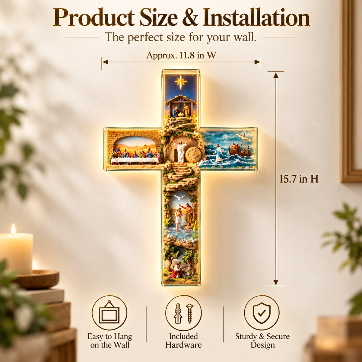 Biblical scenes inside The Vigil Cross