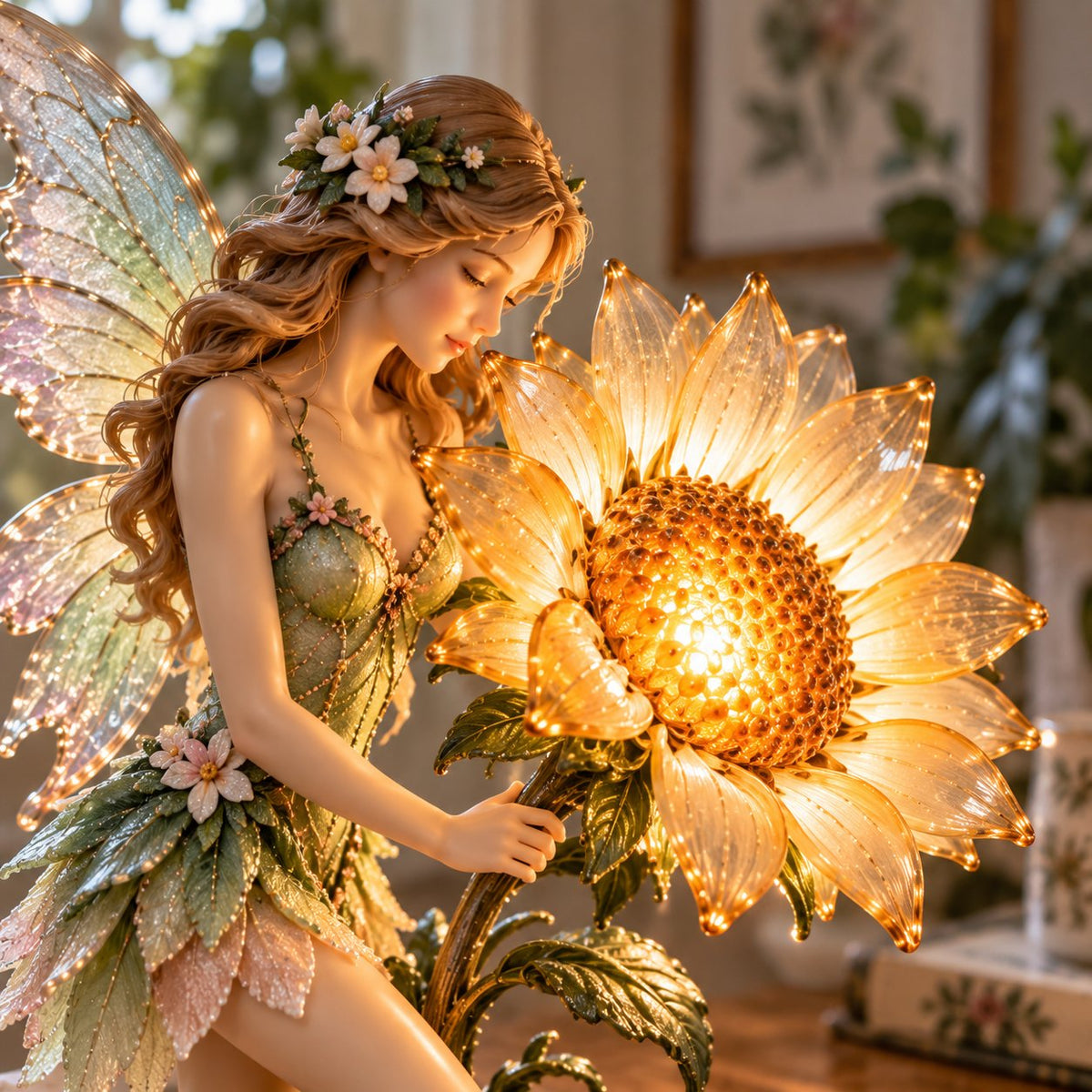Multiple placement ideas for sunflower fairy lamp